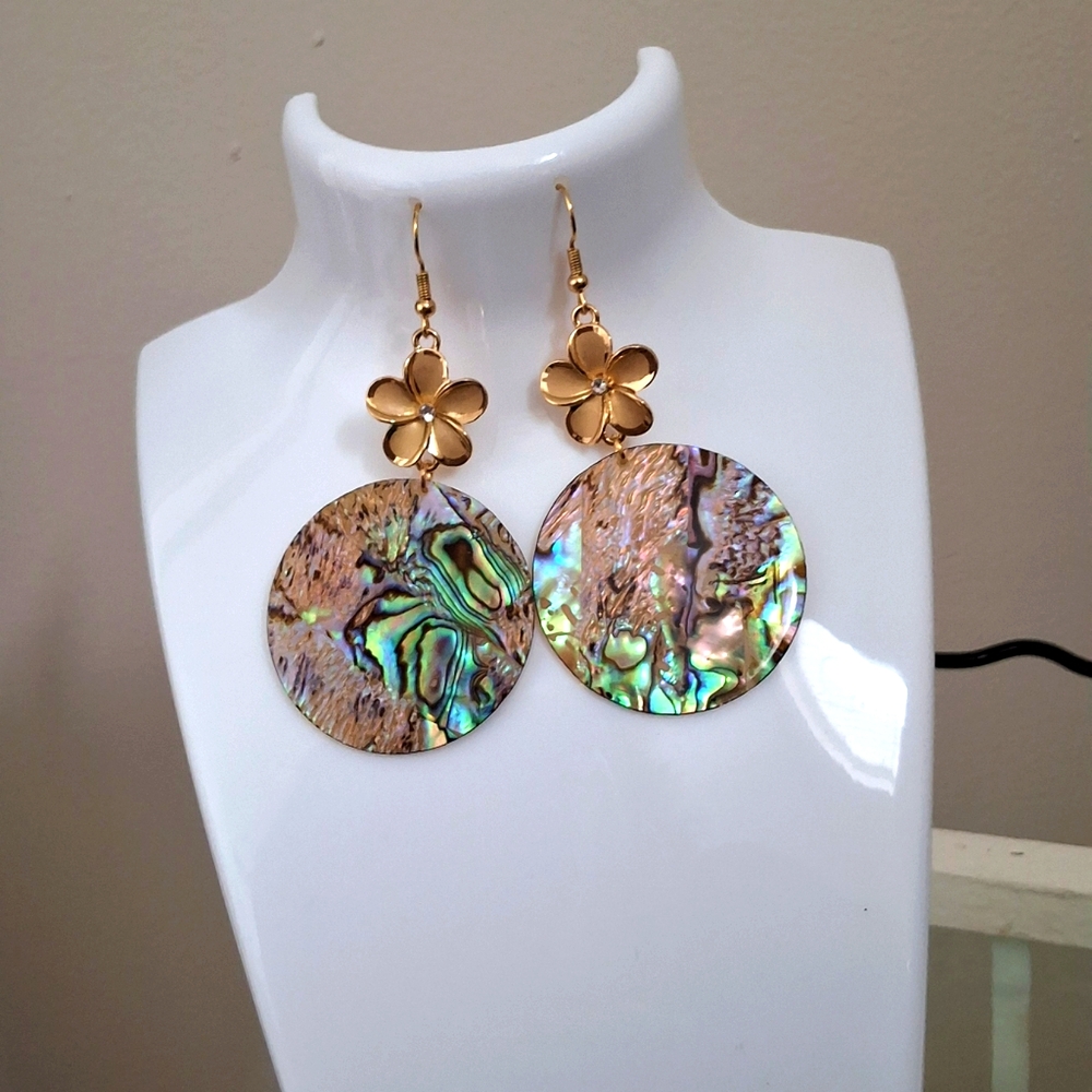 💥SALE💥 NEW Flower Rhinestone & Abalone Acrylic Dangle Earrings